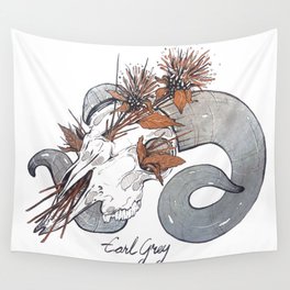MorbidiTea - Earl Grey with Ram Skull Wall Tapestry
