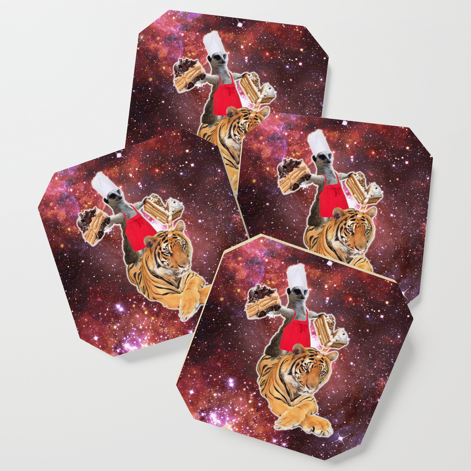 Lemur Riding Tiger Unicorn Eating Cake Coaster By Randomgalaxy