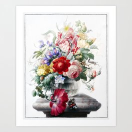 Beautiful Bouquet of Cascading Spring Flowers, Red, Pink, Purple & Butterfly Art Print