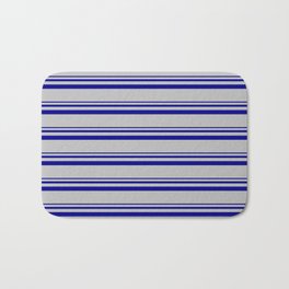 [ Thumbnail: Dark Blue and Grey Colored Pattern of Stripes Bath Mat ]