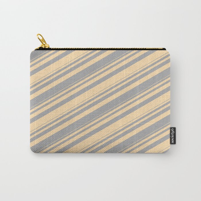 Dark Gray & Tan Colored Stripes/Lines Pattern Carry-All Pouch