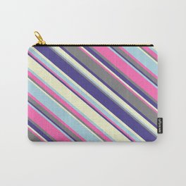 [ Thumbnail: Colorful Hot Pink, Gray, Dark Slate Blue, Light Yellow, and Light Blue Colored Stripes/Lines Pattern Carry-All Pouch ]