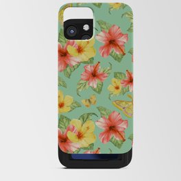 Tropical Flowers and Moths Pattern iPhone Card Case