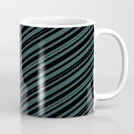 [ Thumbnail: Black and Dark Slate Gray Colored Pattern of Stripes Coffee Mug ]