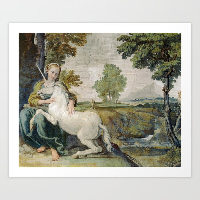 Vintage Unicorn Painting Art Print by fineearthprints