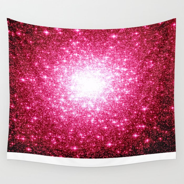Hot Pink Galaxy Sparkle Stars Wall Tapestry