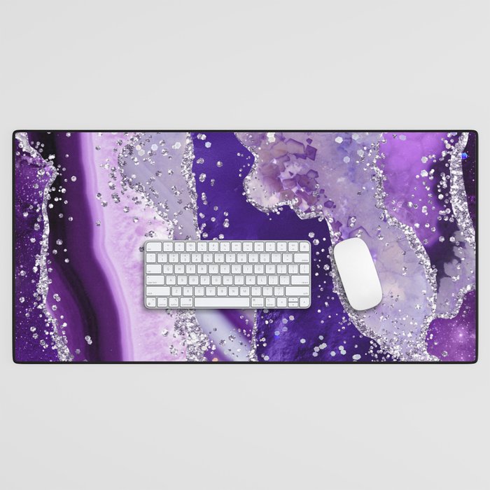 Purple Glitter Agate Texture 03 Desk Mat