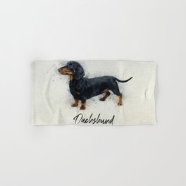Dachshund Hand & Bath Towel | Domestic, Breed, Puppy, Drawing, Pedigree, Small, Painting, Cute, Pet, Illustration 