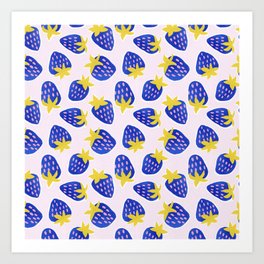 Vibrant Blue Strawberry Pattern Art Print