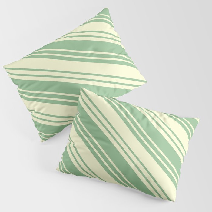 Dark Sea Green & Light Yellow Colored Stripes/Lines Pattern Pillow Sham