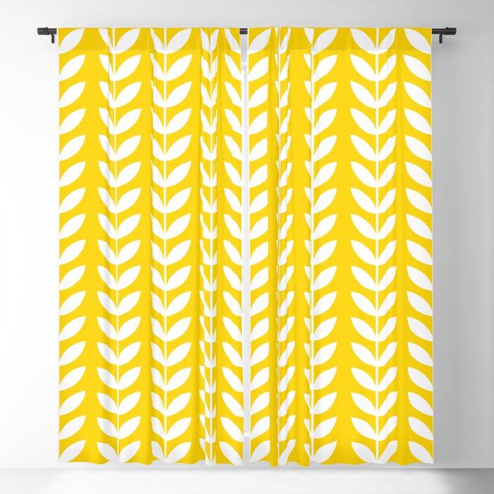 Yellow and White Scandinavian leaves pattern Blackout Curtain