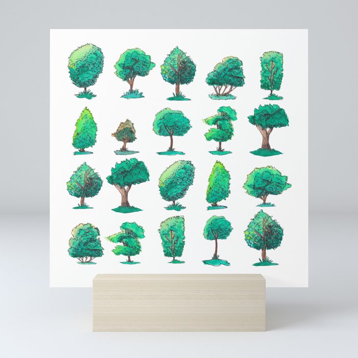 Watercolor Forest Trees Pattern White Pallet Mini Art Print