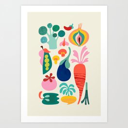 Mid century veggies Art Print