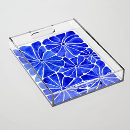 Groovy 60s inspired flowers in Pantone Classic Blue Acrylic Tray