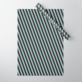 [ Thumbnail: Dim Grey, Light Blue, Turquoise, Maroon, and Black Colored Lined/Striped Pattern Wrapping Paper ]