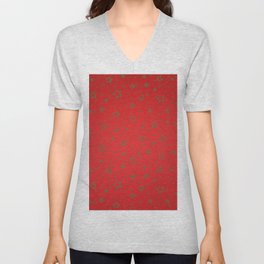 Red Christmas Background, Black big and small Stars V Neck T Shirt