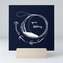 Gone fishing- illustration on marine blue Mini Art Print