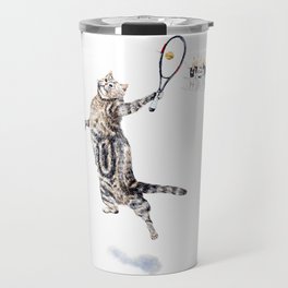 Cat Playing Tennis Travel Mug