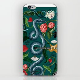 Snake, music, teal, frog, tears, heart, love, funky art iPhone Skin