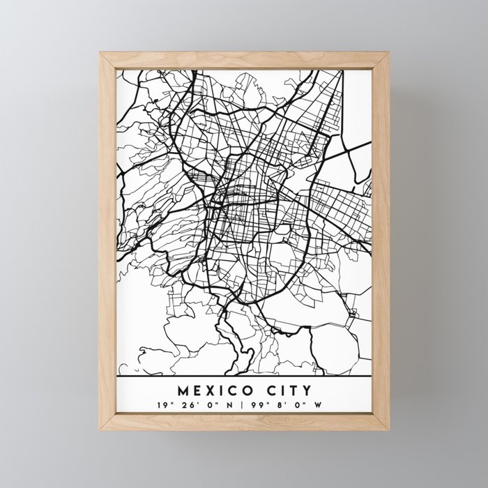 MEXICO CITY MEXICO BLACK CITY STREET MAP ART Framed Mini Art Print