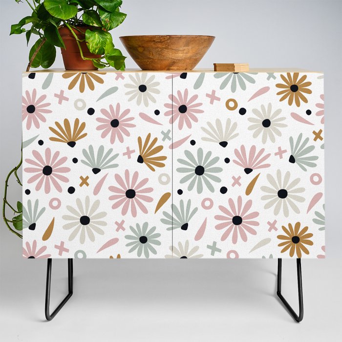 Daisies – Pink & Mint Credenza