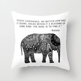 Buddha Quote with Henna Elephant Throw Pillow