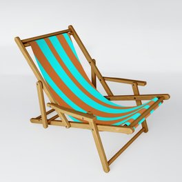 [ Thumbnail: Aqua and Chocolate Colored Lines Pattern Sling Chair ]
