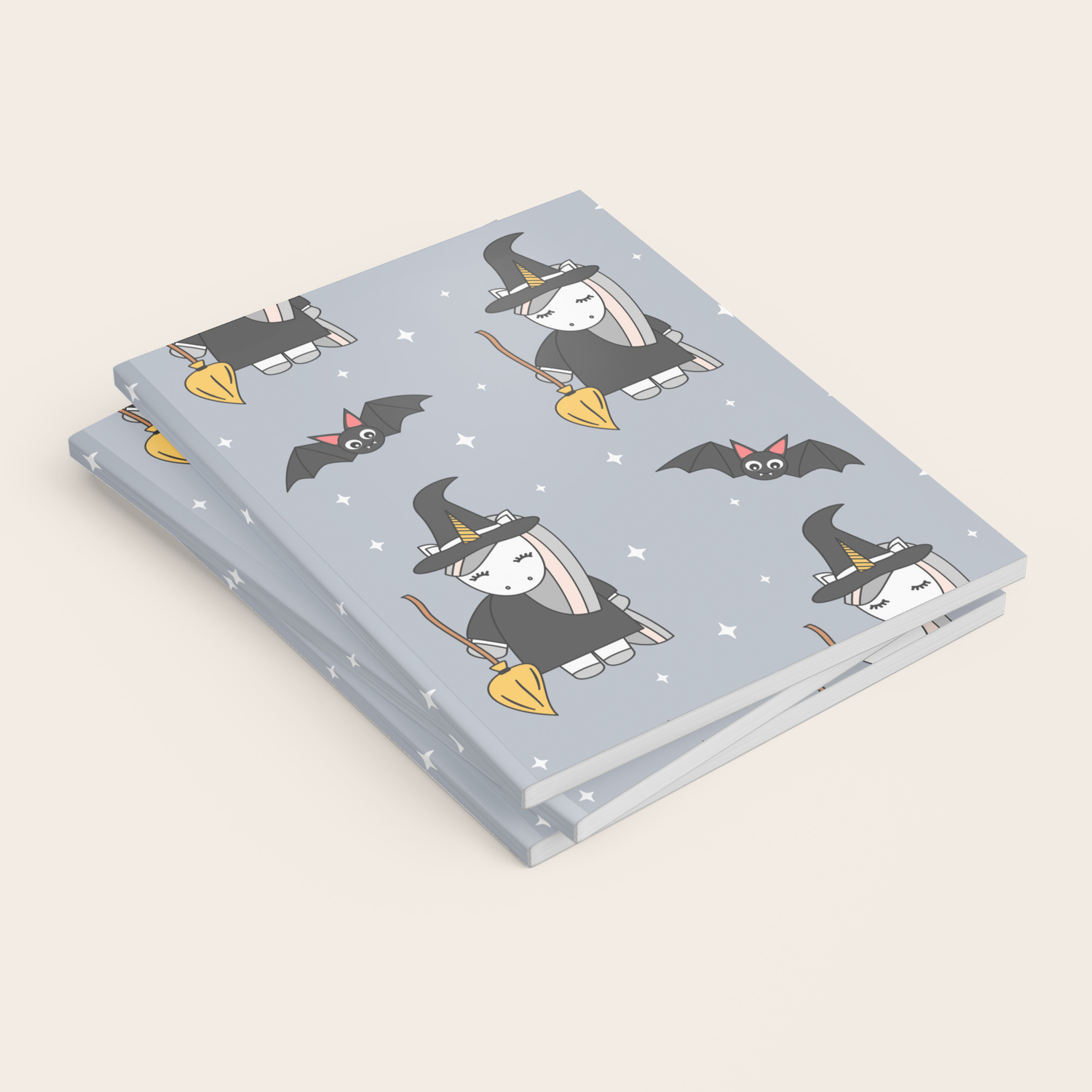 Cute Cartoon Unicorn Witch With Broom And Bats Halloween Pattern Notebook By Alicevacca Society6