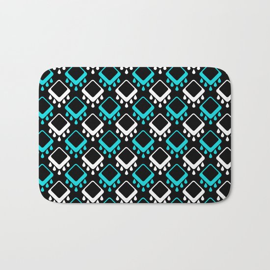 An abstract geometric pattern . Decoration white and turquoise on a black background . Bath Mat