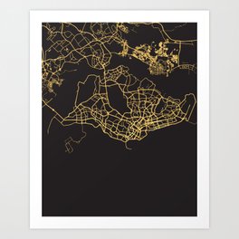 SINGAPORE GOLD ON BLACK CITY MAP Art Print