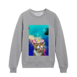 Silly Spring Space Cat  Kids Crewneck