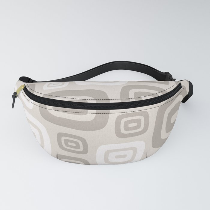Retro Mid Century Modern Abstract Pattern 426 Linen White and Beige Fanny Pack
