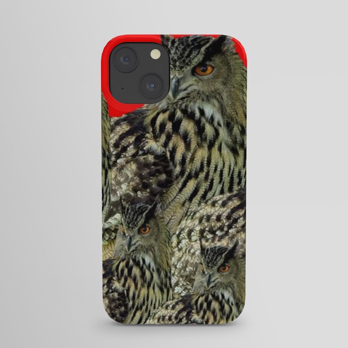FAMILY OF OWLS IN TREE RED ART DESIGN ART iPhone Case