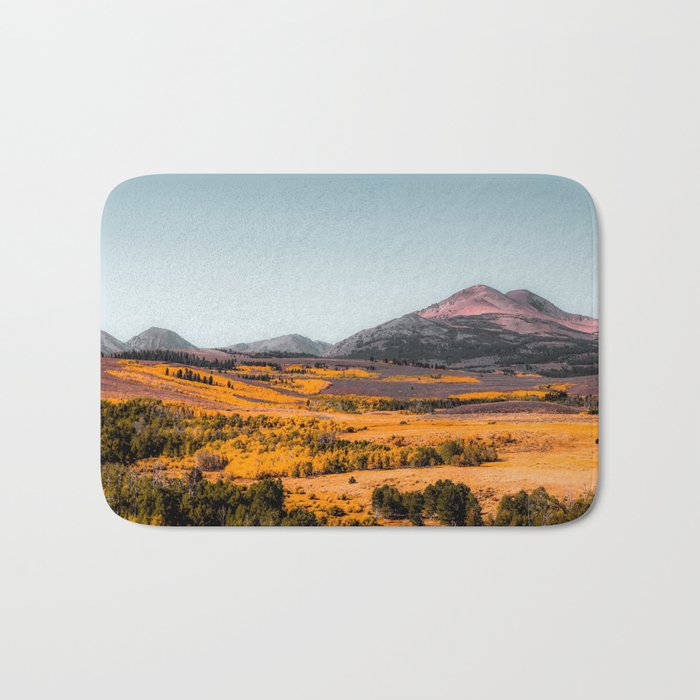 autumn landscape with mountain view and blue sky in California USA Bath Mat