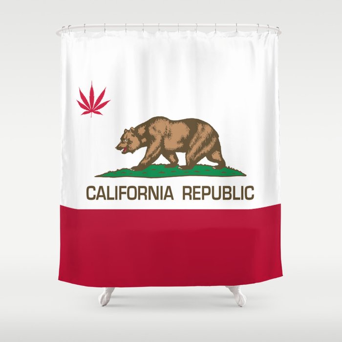 California Republic state flag with red Cannabis leaf Shower Curtain