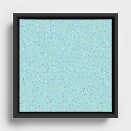 Rainbow Sprinkles Jimmies 90s Confetti on Teal Blue Background Framed Canvas
