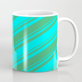 [ Thumbnail: Sea Green and Aqua Colored Lined Pattern Coffee Mug ]