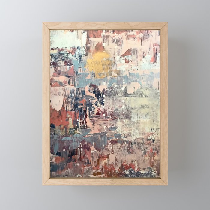 Mirage [1]: a vibrant abstract piece in pinks blues and gold by Alyssa Hamilton Art Framed Mini Art Print