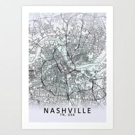 Nashville, TN, USA, White, City, Map Art Print | Usa, Land, Landscape, Minimal, Tn, Map, River, 3D, Art, City 