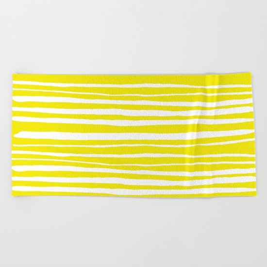 Small Sun Yellow Handdrawn horizontal Beach Stripes - Mix and Match with Simplicity of Life Beach Towel