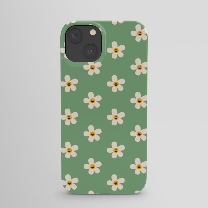 Retro Happy Daisy Flower in Green iPhone Case