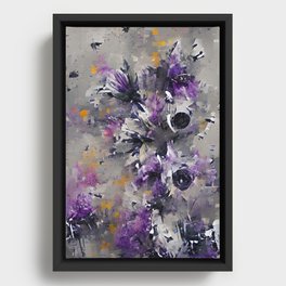 Purple and gray original abstract digital flowers artwork Framed Canvas