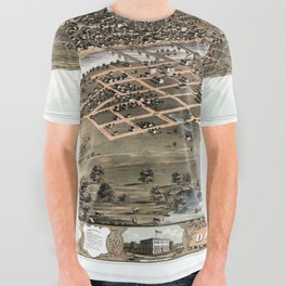Bird's eye view of the city of Des Moines vintage pictorial map All Over Graphic Tee