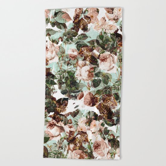 Floral and Leopard Pattern Beach Towel