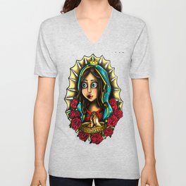 Lady Of Guadalupe (Virgen de Guadalupe) BLUE VERSION V Neck T Shirt