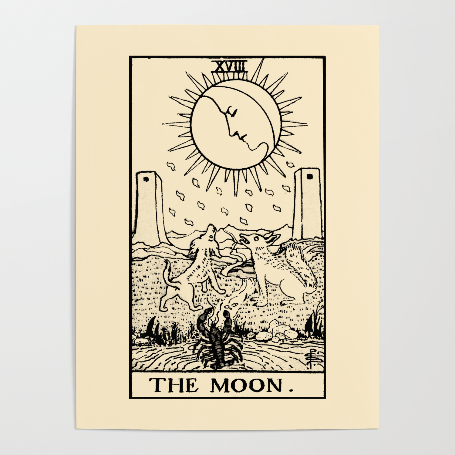 Individualitet Creep skuffe XVIII. The Moon Tarot Card on Parchment Poster by Visionary Sea | Society6