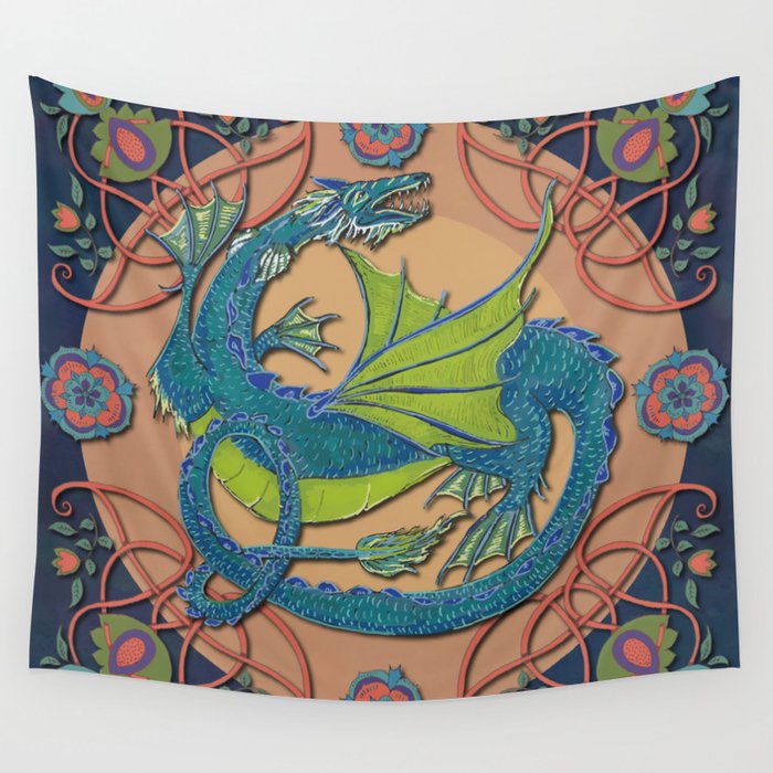 Celtic Medieval Water Dragon Wall Tapestry by Lotti Brown Society6