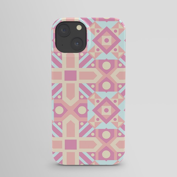 Pink teal yellow ethnic moroccan motif pattern iPhone Case