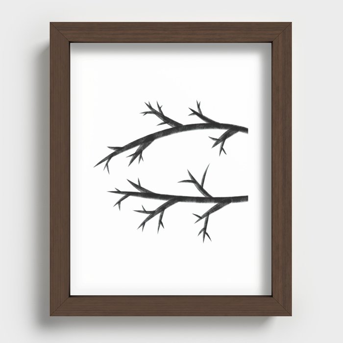 Tree branches without leaves 2 (white background and black brush strokes) Recessed Framed Print