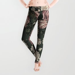 Vintage Delicate Roses with Forest Green Background Leggings
